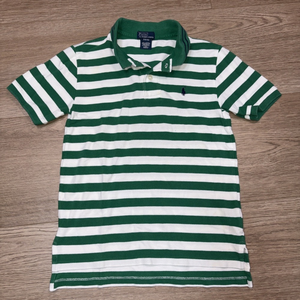 Polo Ralph Lauren Striped Green & White Polo Youth Small
